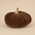 Decoratieve pompoen van chocoladebruin fluweel met houten steel, 25x16 cm