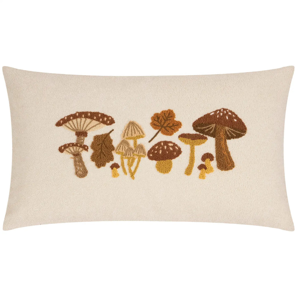 Getufte kussenhoes met paddenstoelen
