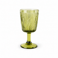 Groen wijnglas met bladmotief