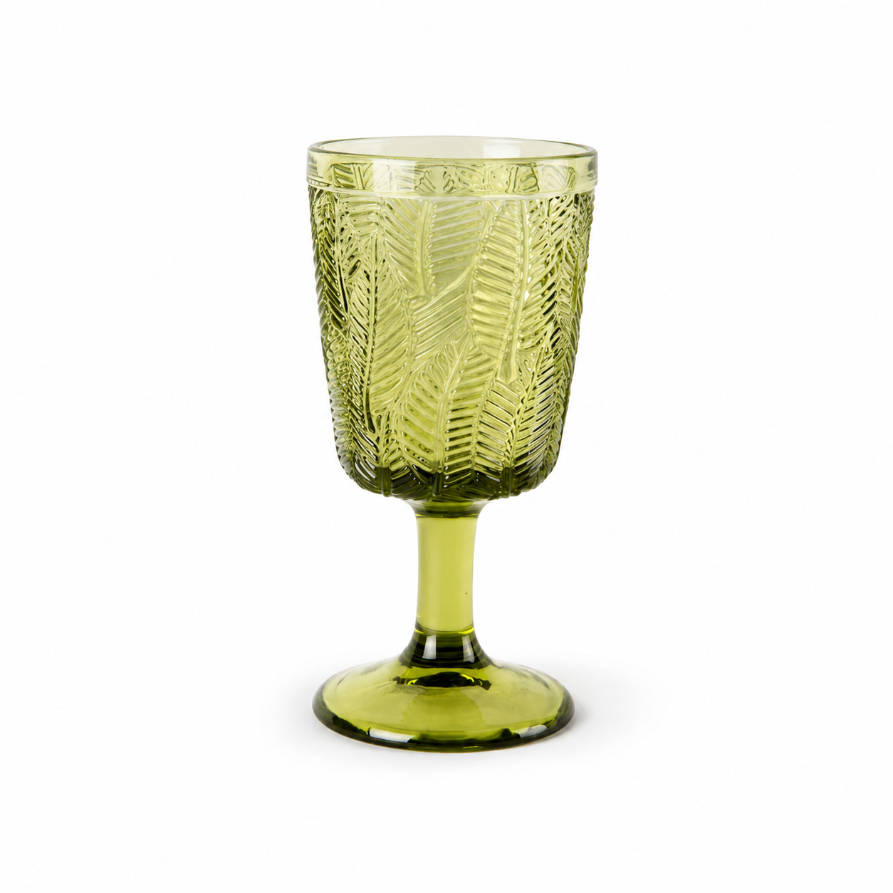 Groen wijnglas met bladmotief