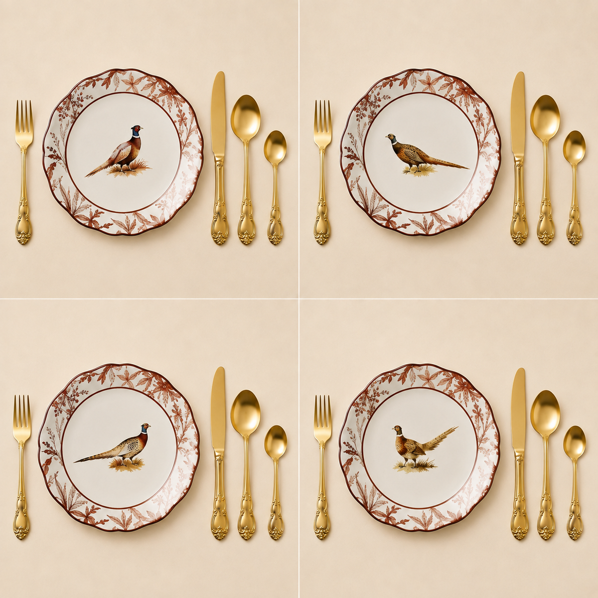 Fall Pheasant dessertborden set van 4 – vier varianten met fazantmotief
