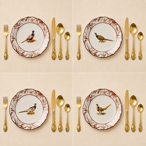 Fall Pheasant dessertborden set van 4 – vier varianten met fazantmotief