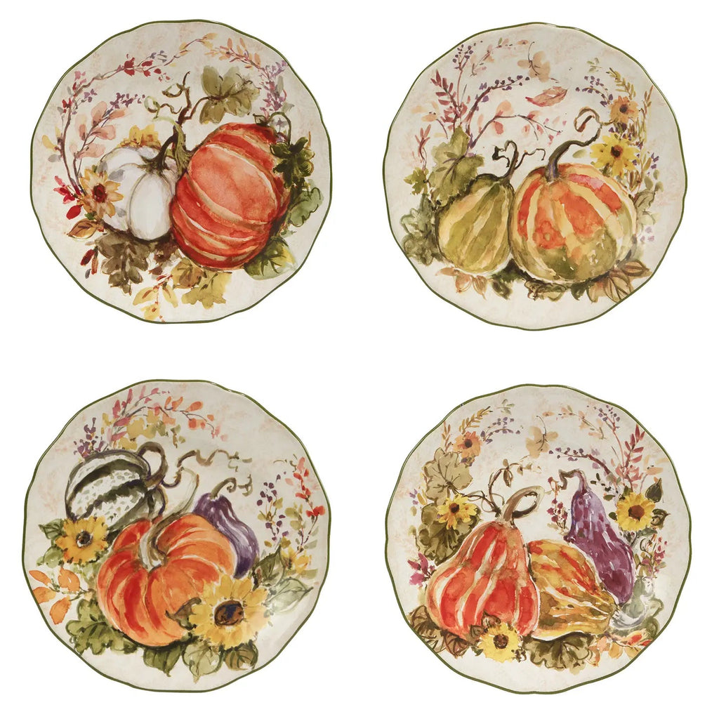 Harvest Morning Dessertborden Set van 4 met pompoen en herfstbladeren design